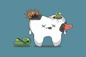 Dentista examinando dente cariado em consulta odontológica